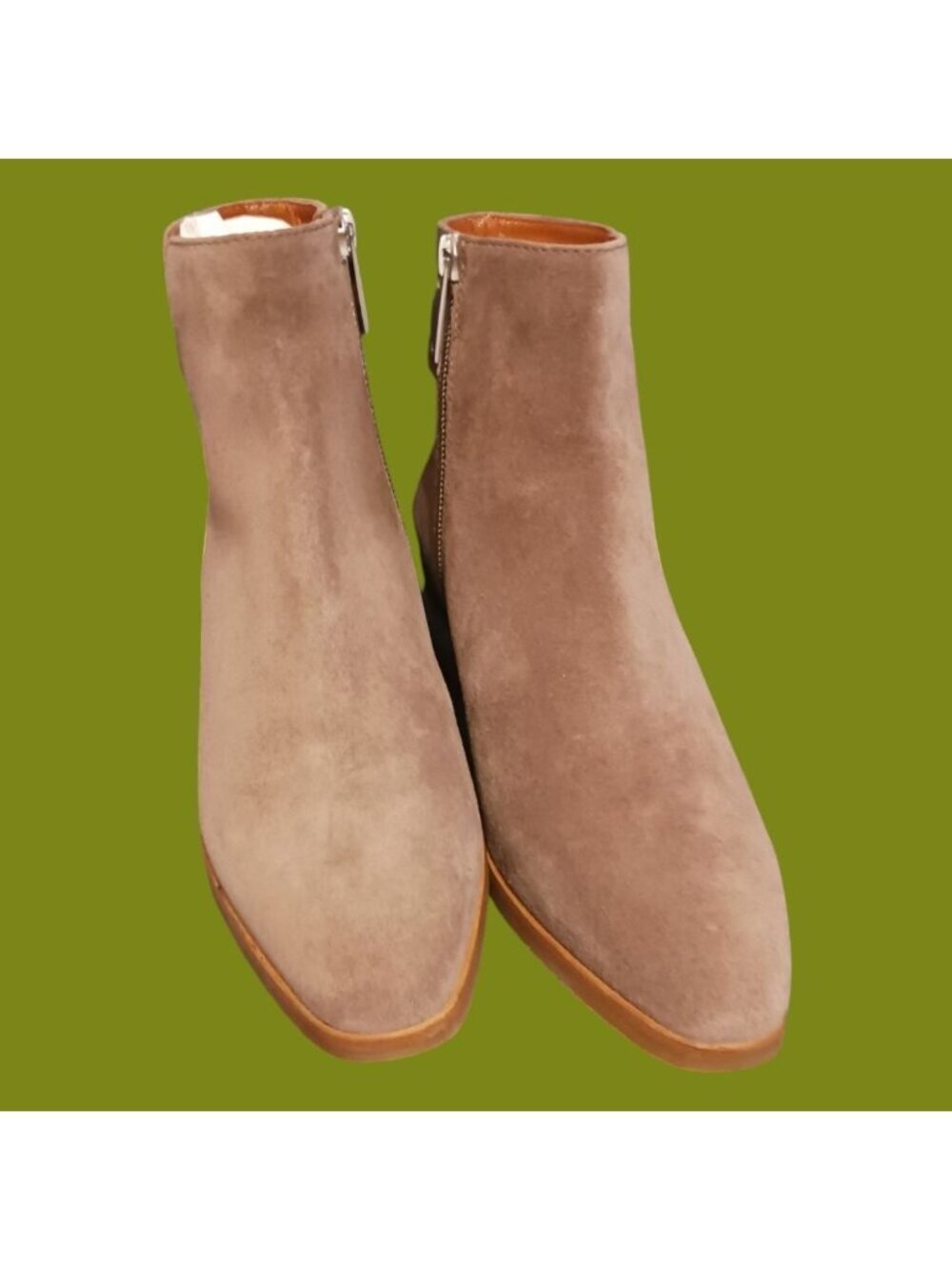 Aquatalia Faria Suede Ankle Booties W/ Side Zip& Buckle Taupe Size 7M